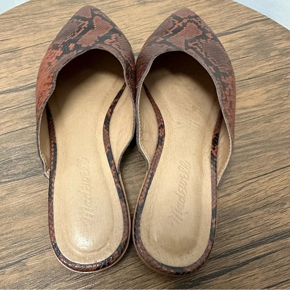 Madewell Mules 8 The Emilia Mule in Snake Embossed Leather Slip On Brown Slides - Picture 10 of 14